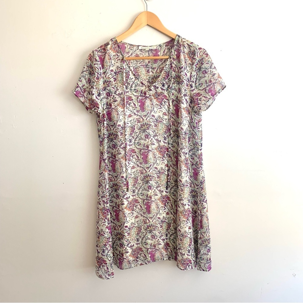 Vintage Daniel Rainn Floral Boho Cottagecore Shift V Neck Mini Dress